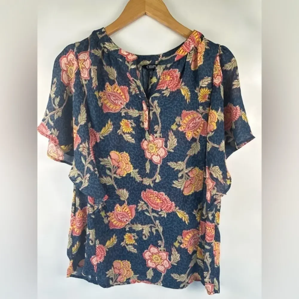 Chaps Women’s Size M Blue Short Sleeve Henley-New - Picture 1 of 11